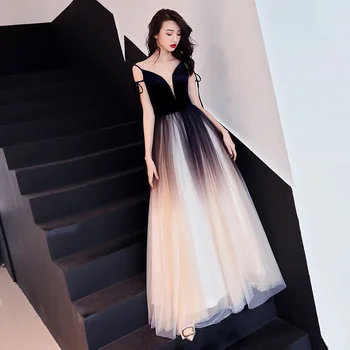 

Evening Dress V-Neck A-Line Tulle Evening Gown Long Party Prom Dress Robe De Soiree Longue Vestidos De Fiesta Evening Wear