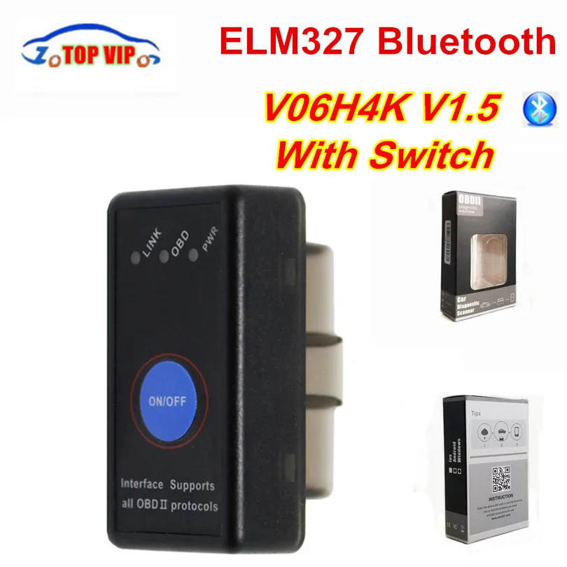 V06H4K-1 переключатель ELM327 Bluetooth Супер Мини ELM 327 V1.5 OBD2 сканер Bluetooth автомобильный диагностический инструмент Поддержка Android для Windows