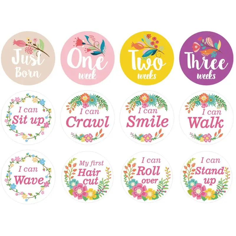 

12 Pcs Month Sticker Baby Photography Milestone Memorial Monthly Newborn Kids Commemorative Card Number Photo Props Accessories