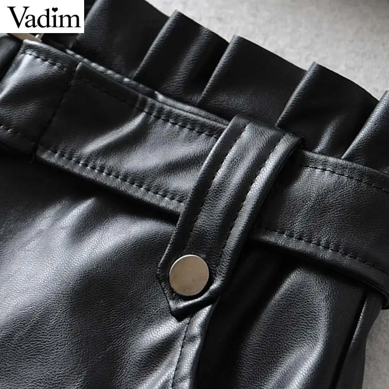 Vadim Женская шикарная мини-юбка из искусственной кожи с галстуком-бабочкой и карманами, плиссированная черная Повседневная модная базовая юбка BA793