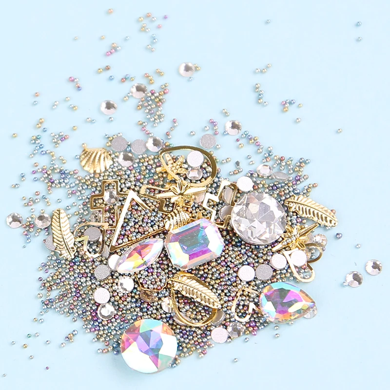 DIY 3D дизайн ногтей Bling diamond deco красочные смешанные микро бусины драгоценный камень круг блеск кристалл AB не алмаз горячей фиксации Стразы