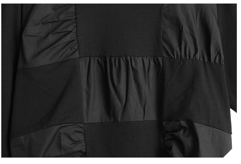 [EAM] Women black square split joint temperament T-shirt New Round Neck Long Sleeve  Fashion Tide  Spring Autumn 2020 1Z451