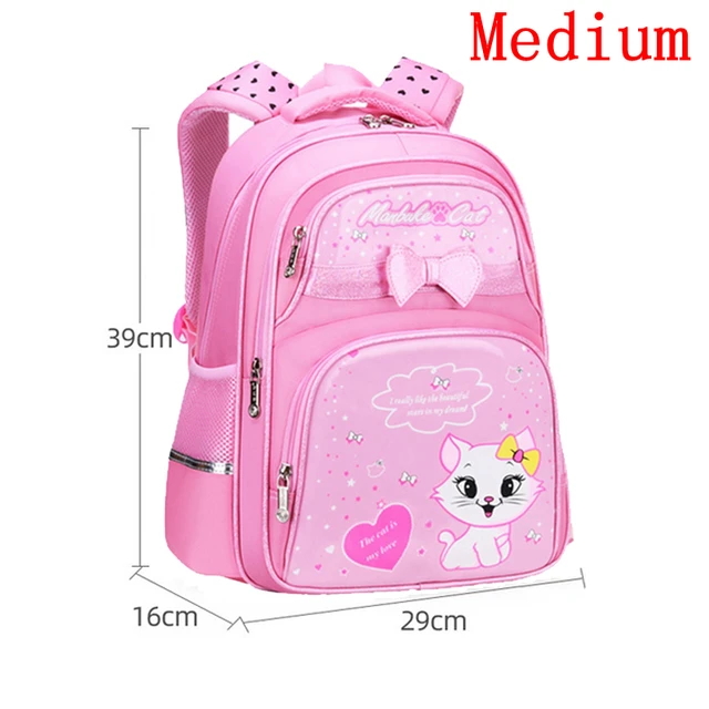 Waterproof Children School Bags Cartoon Cute Princess Backpacks Orthopedic Kids Book Bags for Teenage Girls Schoolbags Mochila Medium Pink