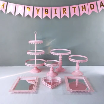 

pink Metal Cake Stand Holder 6- 16 Pcs/Set Cupcake Stand Serving Display Rack Birthday Party Wedding Decoration