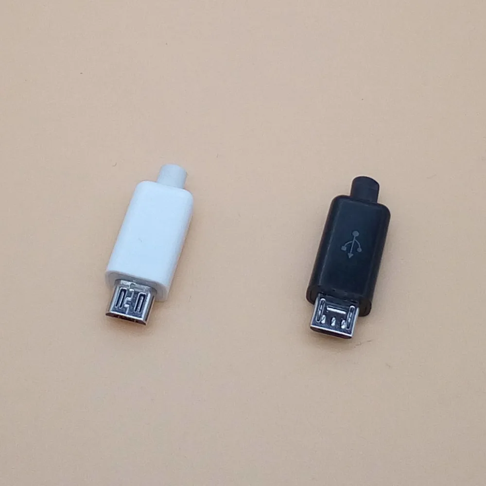 10 шт./лот Micro USB 5 контактный Штекерный разъем черный/белый пластиковый корпус для