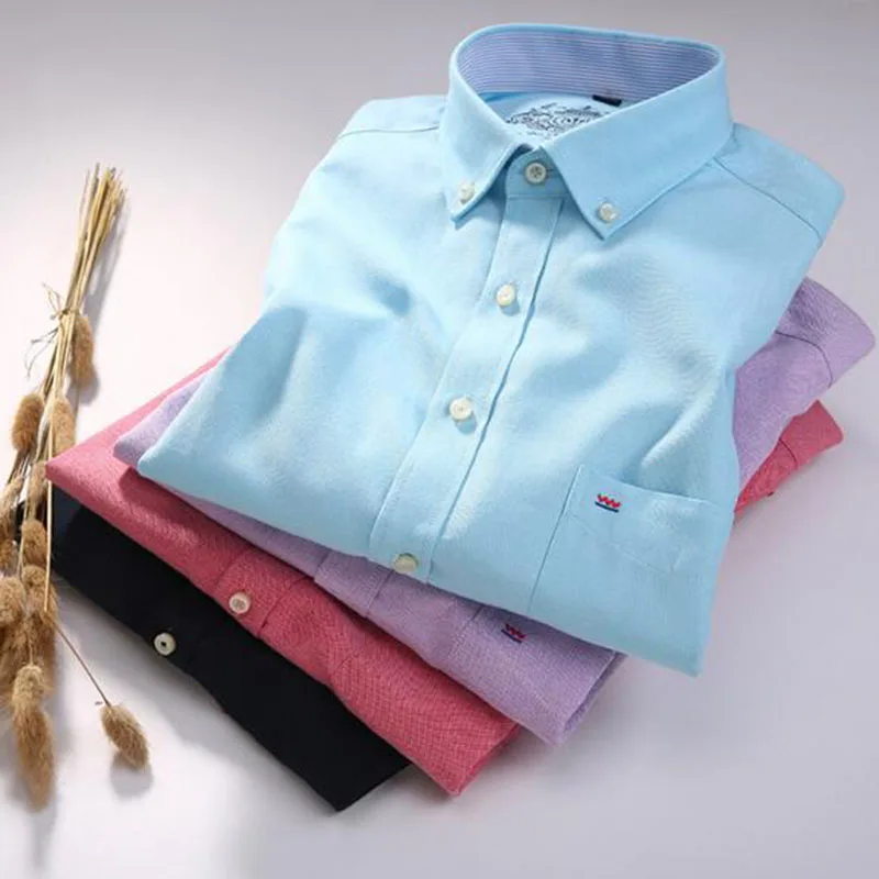 Оксфордская дышащая удобная рубашка из чистого хлопка Camisa, яркие облегающие Высококачественные мягкие рубашки с длинными рукавами и отложным воротником