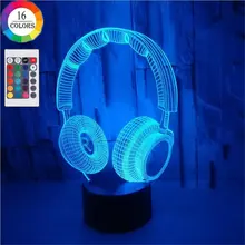 

2021 Hot Headphones Desk 3D Lamp Light Acrylic Plate LED Colorful USB Dry Battery Charging Black White Base Presents Decor