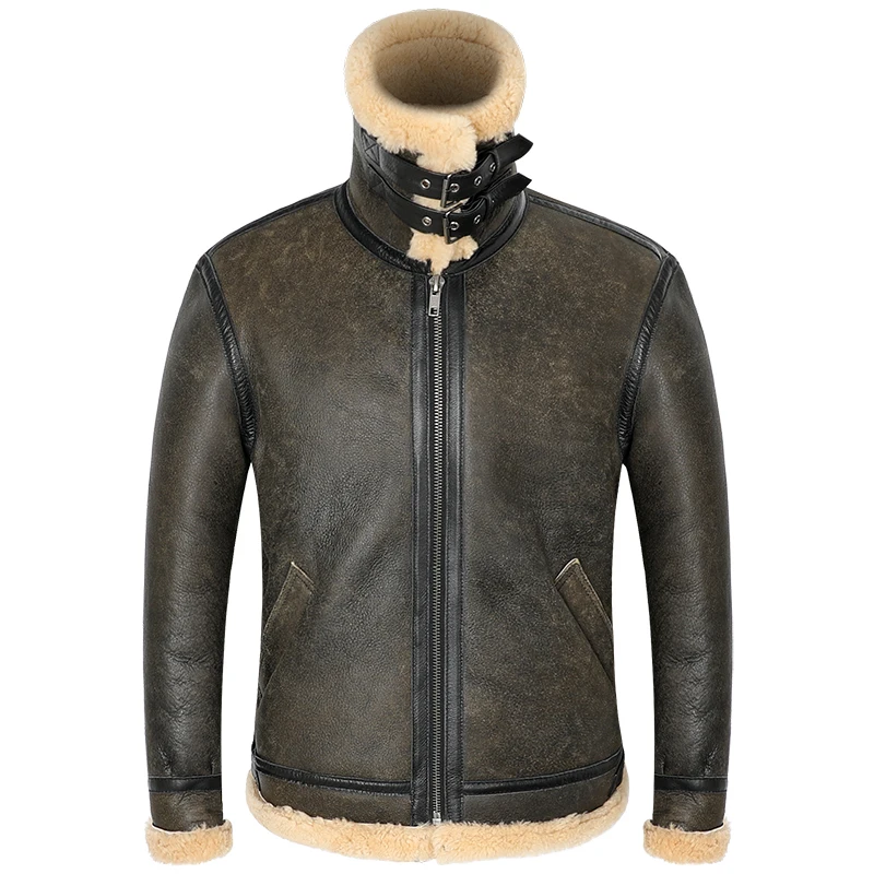 petite genuine leather coats & jackets 2021 Winter Bomber Genuine Leather Jacket Men Sheep Shearling Lambskin Warm Jackets High Quality Japanese Version B3 Fur Collar lambskin coat Genuine Leather