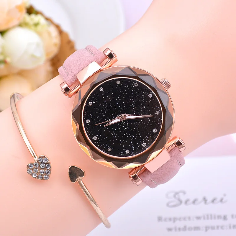 Женские часы, звездное небо, женские часы, роскошные, розовое золото, женские часы-браслет, Женские кварцевые наручные часы, reloj mujer relogio feminino - Цвет: Pink Color