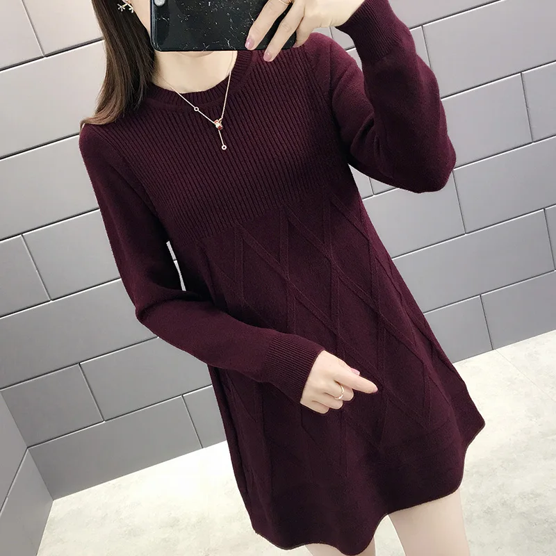 Новинка, осенняя и зимняя блузка средней длины, женские Sweater-0d930 до колена