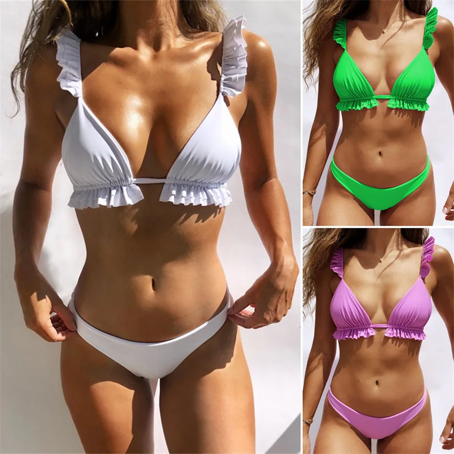 

Sexy Ruffle Swimwear Women Push Up Bikini 2019 Mujer Brazilian Biquinis Bathing Suit Female Bikinis Set Summer Halter Beach Wear