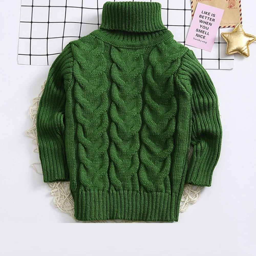 CYSINCOS/свитера для мальчиков и девочек; Однотонный Детский кардиган с высоким воротником; мягкие теплые зимние свитера с длинными рукавами; одежда на Рождество - Цвет: green