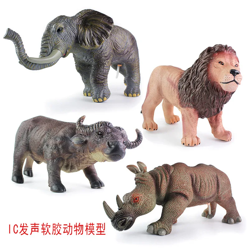 

New Style Animal Model Soft Vinyl IC Trumpet Sound Making Elephant Lion Rhino Bison Model Toy