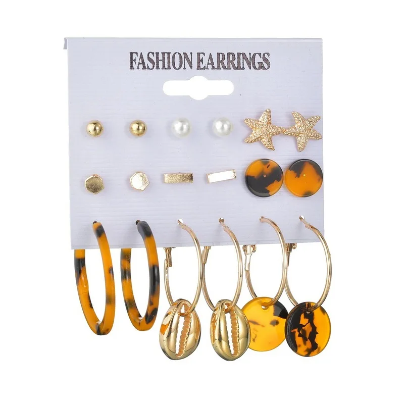 

Pearl Round Circle Earrings Set For Women Girl Large Big Acrylic Tortoise Shell Collar Dangle Ear Party Jewelry Fashion