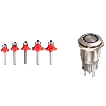 

1Pcs 16Mm 12V Stainless Steel Round Momentary Push Button Switch & 5Pcs 1/4Inch Shank Corner Round over Router Bit