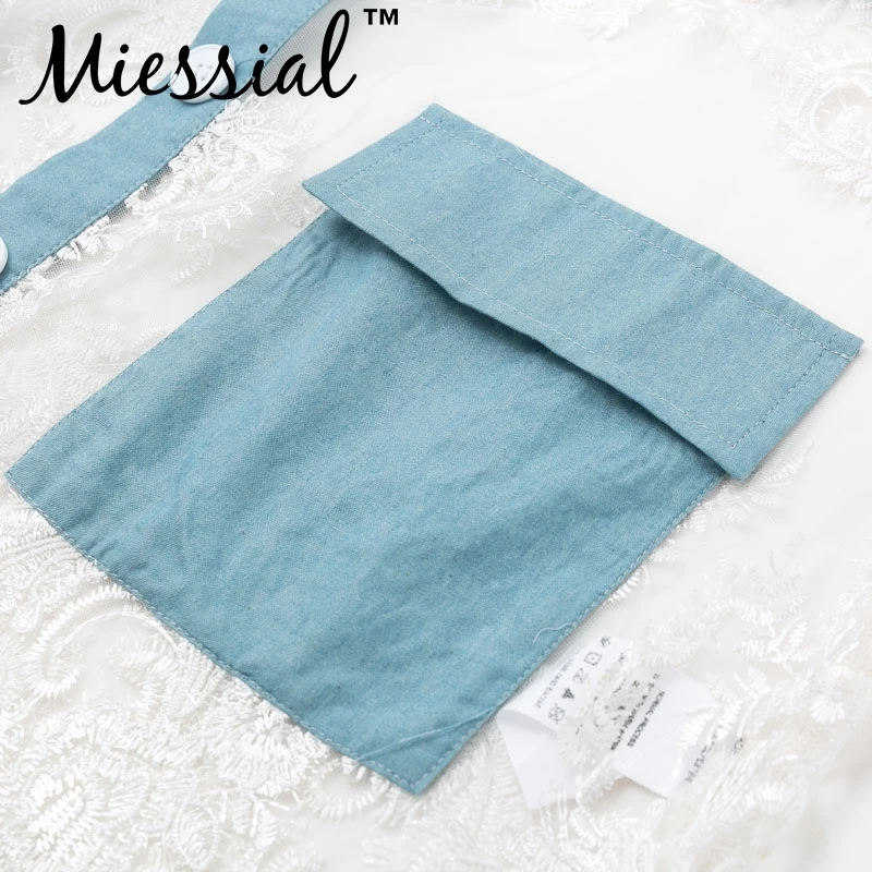 Miessial, Лоскутная Прозрачная сетчатая Джинсовая блузка, рубашка, женская элегантная кружевная Цветочная Осенняя рубашка, топ, женская модная уличная одежда