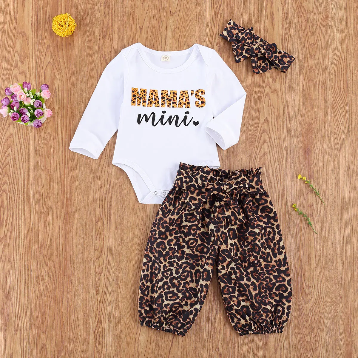 

Leopard Print Children Wear Set, Toddler Girls Long Sleeve Tops + Suspender Trousers + Headband for Spring Fall