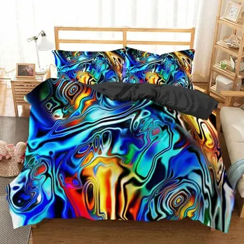 

Colorful Marble Bedding Set Pastel Pink Blue Purple Quicksand Duvet Cover Abstract Art Bed Set Bright Girl Bedspread Set Type