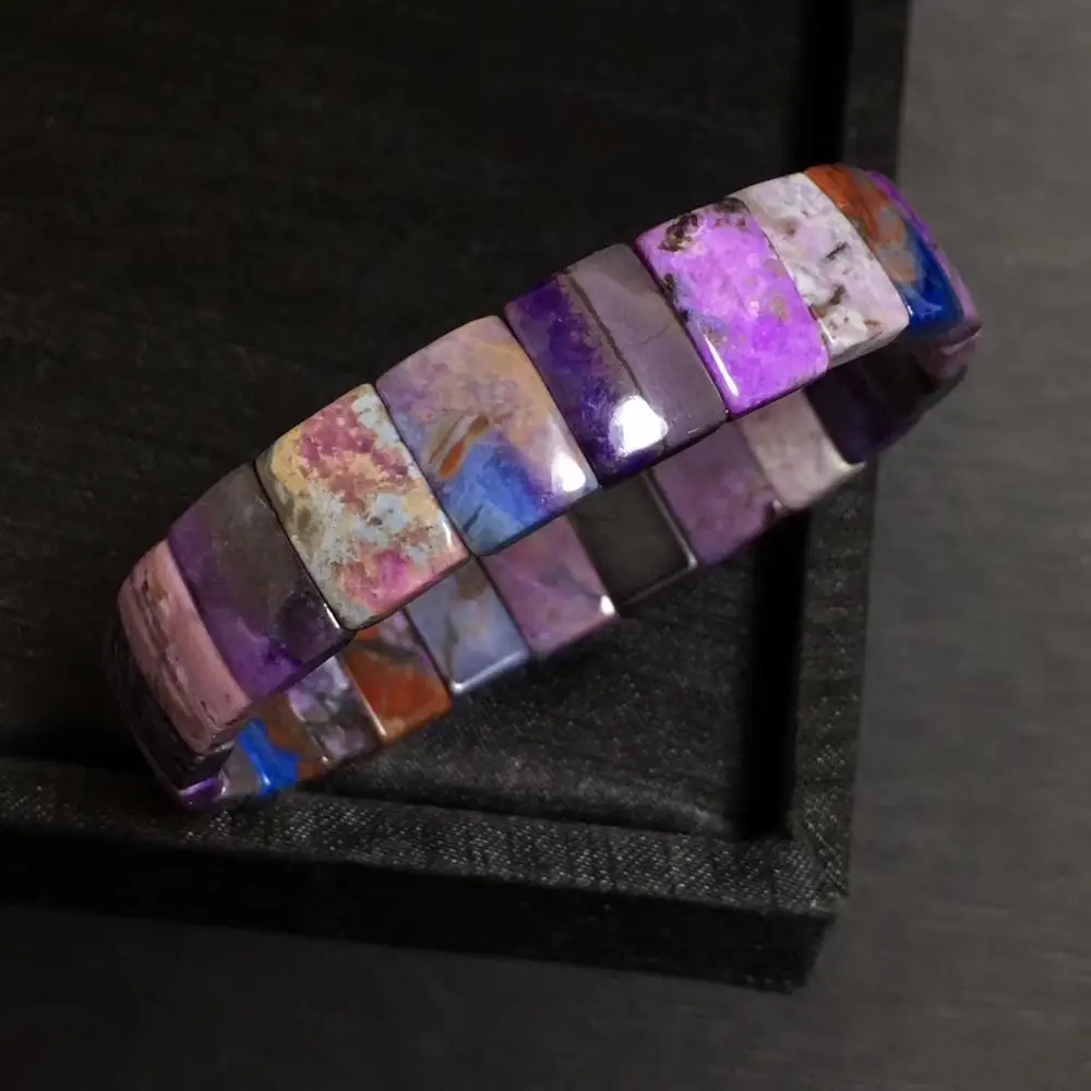 

Natural Sugilite Bracelet For Woman Men Anticancer Stone 12x4mm Rectangle Beads Crystal Stretch Bangle Jewelry AAAA Certificate