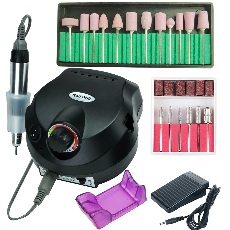 

35000/20000 RPM Electric Nail Drill Machine Set Mill Cutter 12 Quartz Bits for Manicure Pedicure Gel Cuticle Rotary File Pro Kit