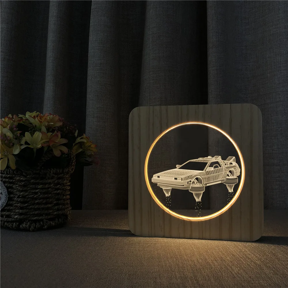 

Super Wheels Car 3D LED Arylic Wooden Night Lamp Table Light Switch Control Carving Lamp for Children's Room Decorate Dropship