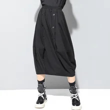 Европейская и американская уличная готическая Черная юбка с пуговицами, Женская Весенняя Осенняя эластичная длинная Плиссированная юбка-бутон с высокой талией