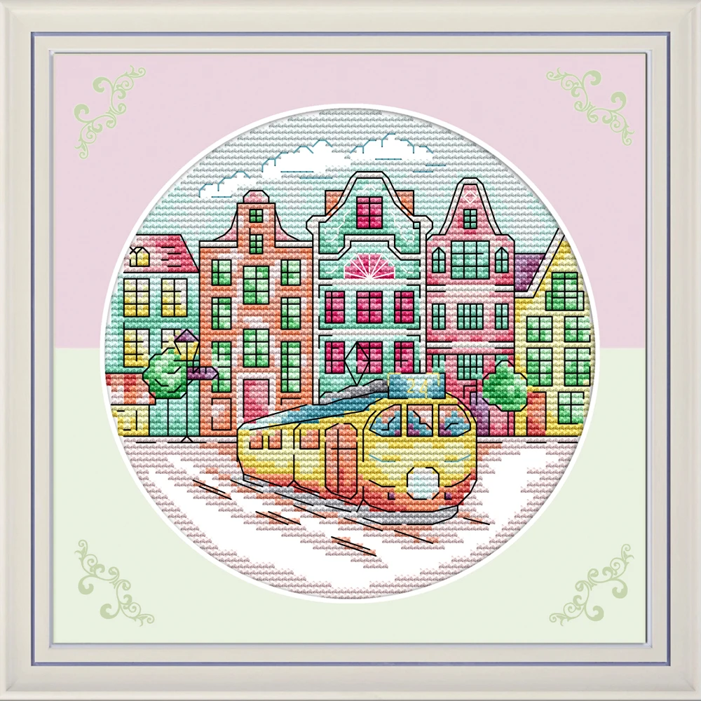 Joy Sunday Cityscape Наборы для вышивания крестиком, Набор для вышивания крестиком, достаточно холста для вышивания пейзажа