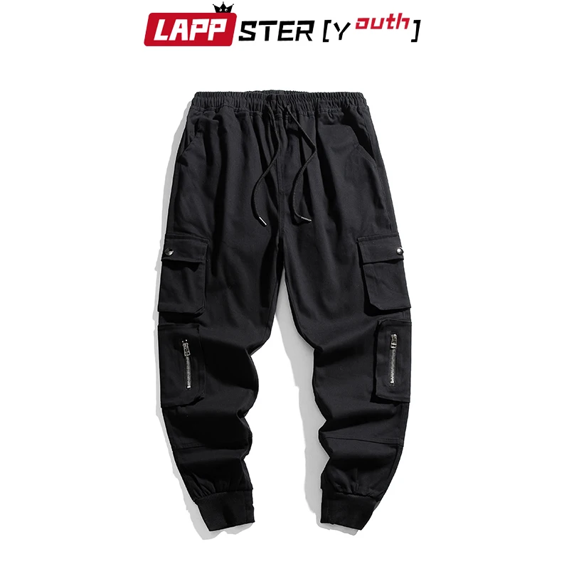 LAPPSTER-Youth Men Streetwear Hip Hop Joggers Pants Mens Harajuku Black Cargo Pants Male Fashions Black Pockets Track Pants