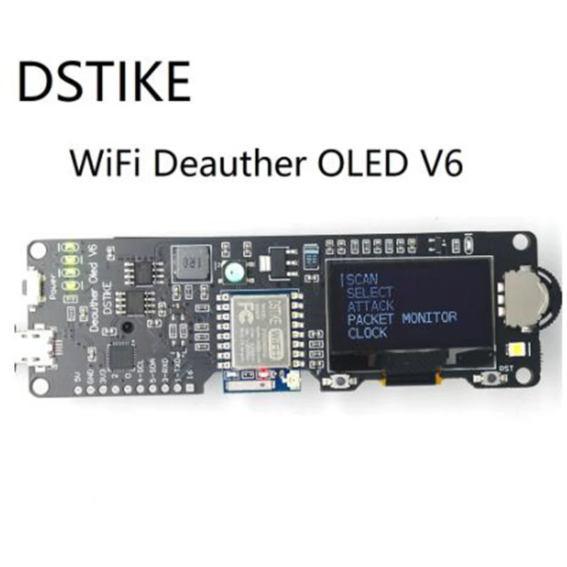 Placa de Desenvolvimento Polaridade com Antena Dstike Wifi Deauther Oled Esp8266 Proteção Case 4 mb 18650 Bateria Esp-07 v6