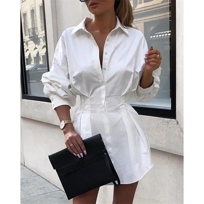 

Fashion Women Office Lady Mini Dress Elegant Long Sleeve A-Line High wasit Tunic OL T Shirt Dress Ladies Party Club Streetwear