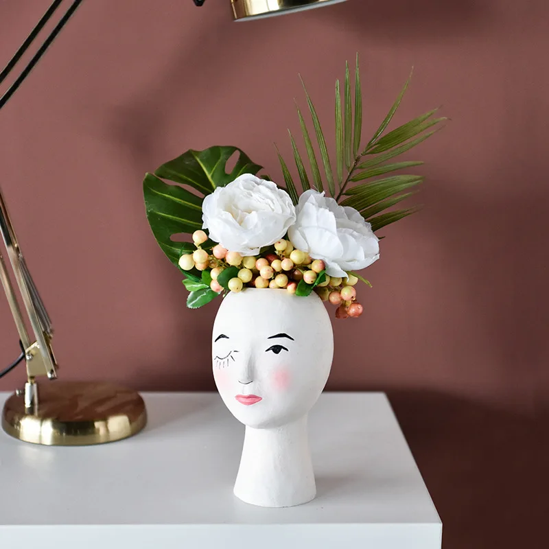 Novelty Artist Home Hand-painted Girl Face Vase Desktop Portrait Sculpture Flower Pot Decoration Ornaments Art | Дом и сад