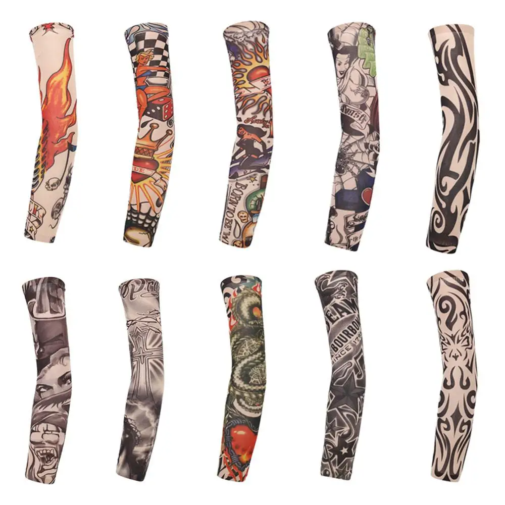 Sun Protection Arm Sleeves 3D Tattoo Printed Outdoor Cycling Sleeves Armwarmer UV Protection MTB Bike Bicycle Sleeves Arm Protection Ridding Arm