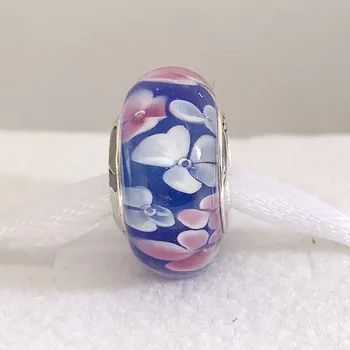 

Original White & Pink Flower Garden Lampwork Murano Glass Bead Fit 925 Sterling Silver Charm Pandora Bracelet Bangle DIY Jewelry