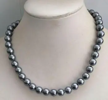 

Free shipping Natural 10mm Dark Gray South Sea Pearl Shell Round Beads Necklace 18"