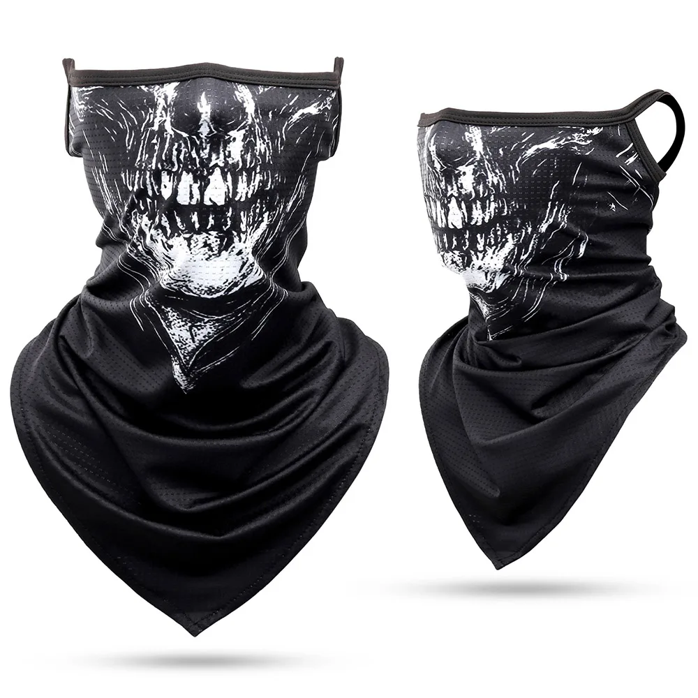 head scarf men Summer Hanging Ear Triangle Scarf Ice Cool Breathable Bandana Outdoor Cycling Fishing Sunscreen Windproof Skull Print Face Cover mens designer scarf
