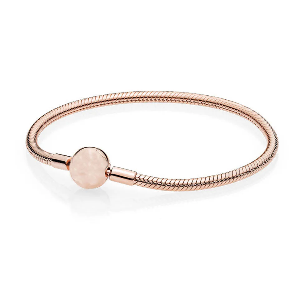 

Authentic 925 Sterling Silver Smooth Rose Clasp Signature Bracelet Bangle For Women fit Lady Charm Bead DIY Jewelry