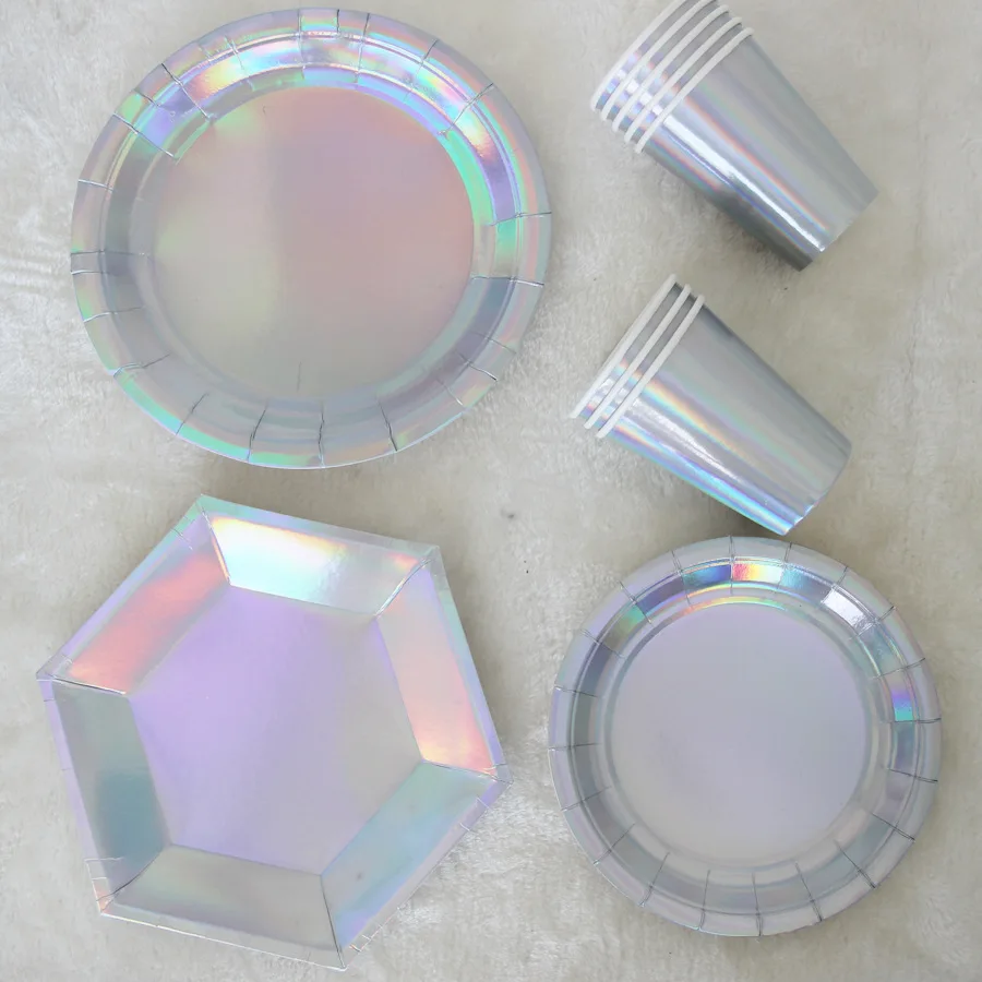 8Pcs Rainbow Sparkle Shell Paper Plates Party Dish Tableware 9 Mermaid Theme Festival For Birthday party Supplies Colorful silver (10)