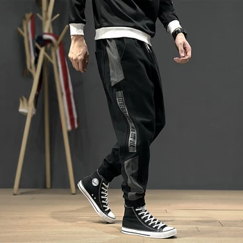 

Korean Style Fashion Joggers Men Loose Fit Casual Leisure Cargo Pants Side Stripe Harem Trousers Streetwear Hip Hop Pants Men