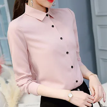 

Autumn Sweet Casual Wild Blouse Women 2019 Thin Long Sleeve Lapel Casual Chiffon Candy Colors Blouse