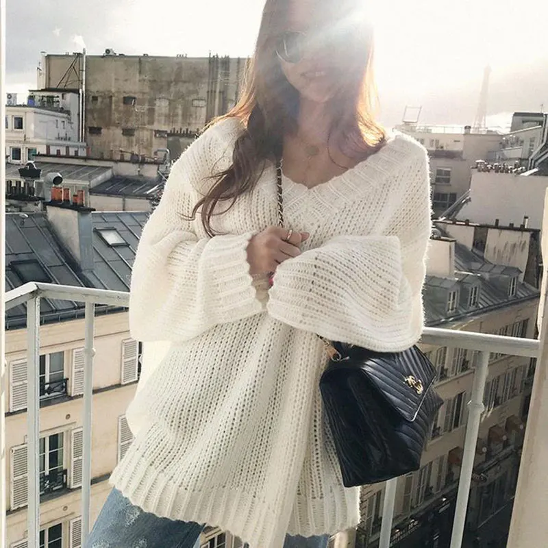 

Diwish Long Full Sweater Women Pullovers Korean Knit Sweaters Harajuku Off Shoulder Solid Mohair Plus-size Streetwear