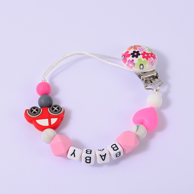 Baby Personalised Name Pacifier Chain Silicone Car Wooden Clips Soother Pacifier Chain Nipple Holder for Baby Gifts