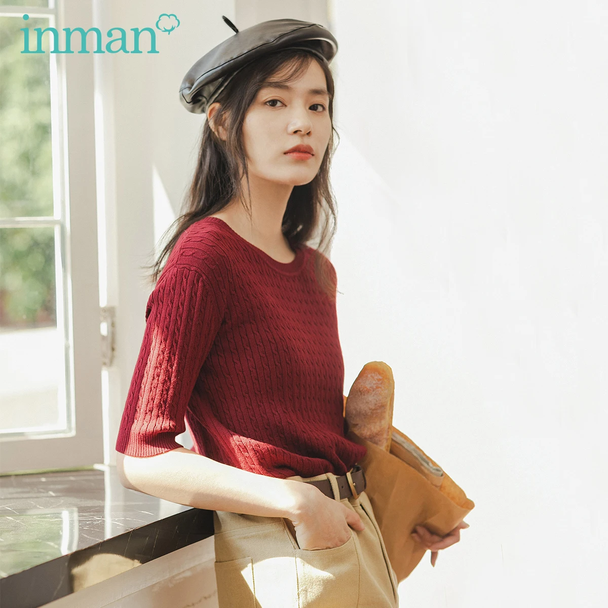 

INMAN 2020 Spring New Arrival Literary France Round Collar Knit Wear Women Solid Color Pullover Sweater