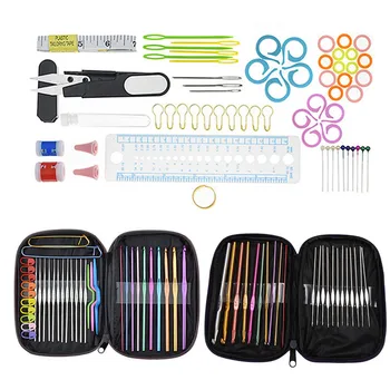 

100pcs Aluminum Crochet Hook Knitting Needles Sewing Tools Set Sweater Knit Weave Craft Sewing Needle Set Kit Gauge Scissors Pin