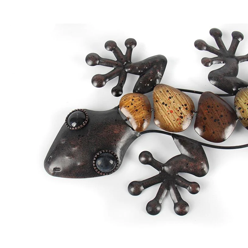 2Pcs Home Decor Metal Gecko Wall for Garden Decoration Outdoor Statues Accessories Sculptures and Animals Jardin