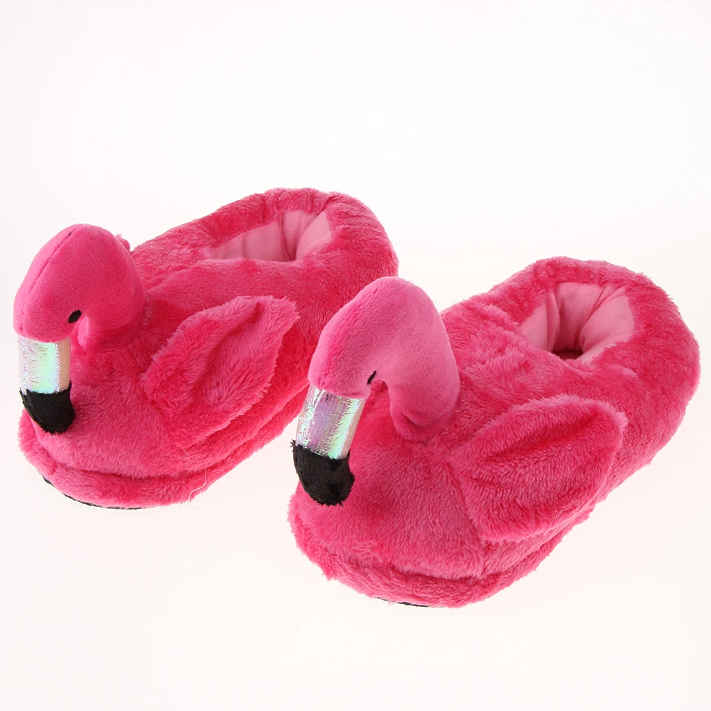 Cute Lady Teen Flamingo Soft Plush Warm Slippers  Winter Warm Home Slippers Women Animals Plush Slippers 