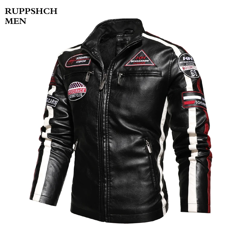 Hombres 2021 Otoño e Invierno Casual de negocios de chaqueta de cuero para la moto de los hombres de lana caliente camuflaje PU imitación de cuero chaquetas abrigo