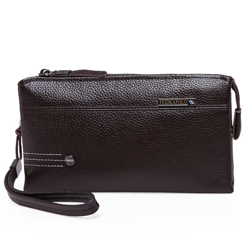 

Polo Full-grain Leather Men Clutch Bag with Anti-Theft Lock Large-Volume Leather Handbag