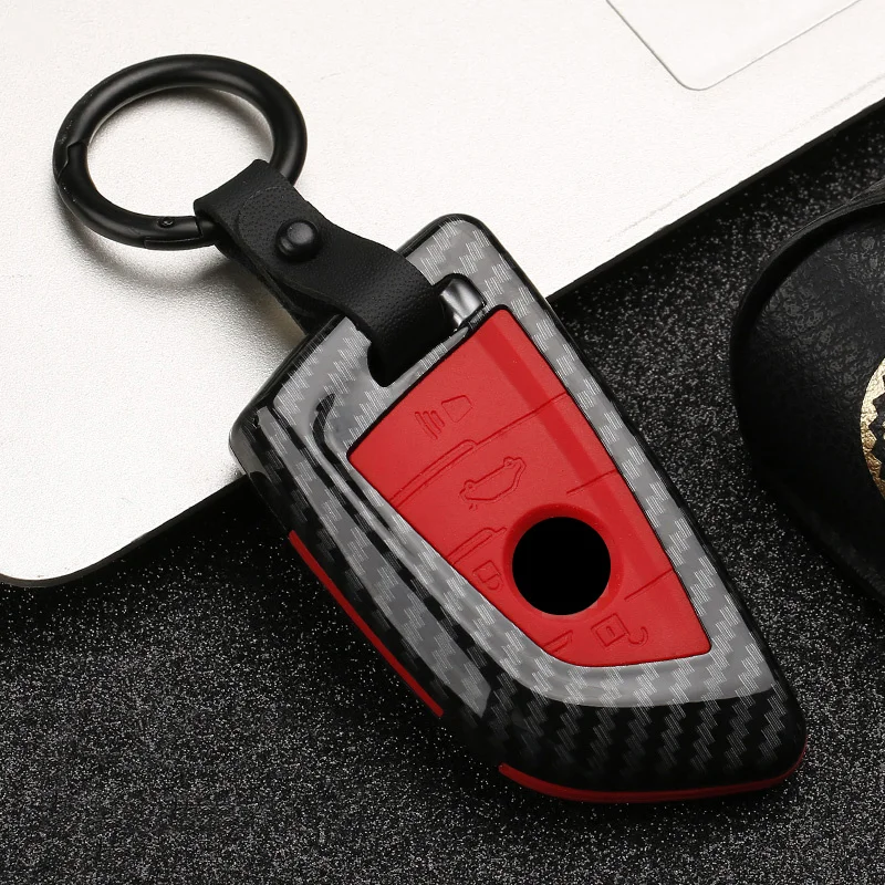 

2019 Fashion ABS PC Carbon Fiber Silica Gel Car Key Cover Case For BMW X5 F15 X6 F16 G30 7 Series G11 X1 F48 F39 Hotcar keychain