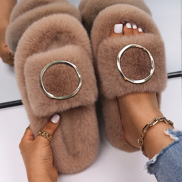 platform fluffy slippers