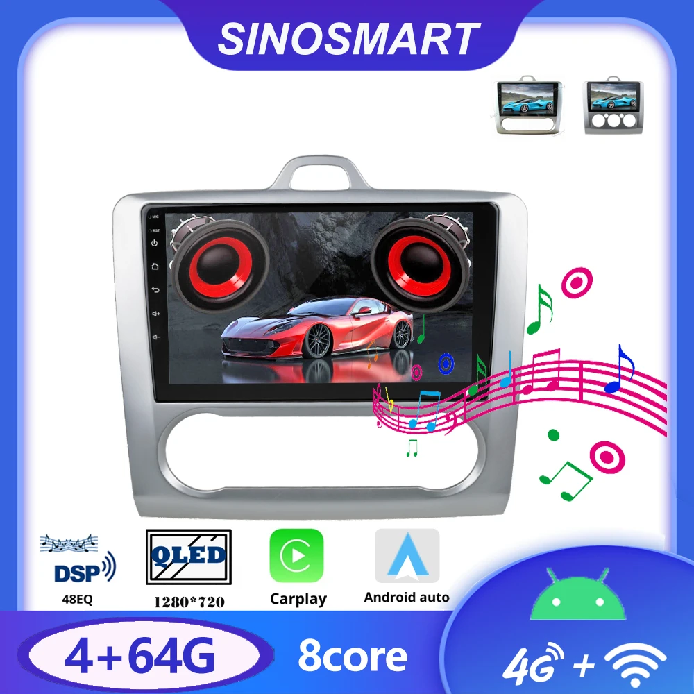 Sinosmart Car Gps Navigation Radio For Ford Focus 2 Din Mk 2 2.5d Ips/qled Multimedia Player